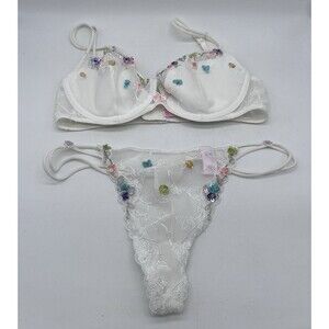 Victoria’s Secret Angels Sequin Embroidered Bra 34B & Low Rise Thong M